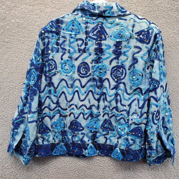 Pushpa Women’s Sequins Vintage Blazer Jacket Medium Size M Blue FLAW - Picture 11 of 12